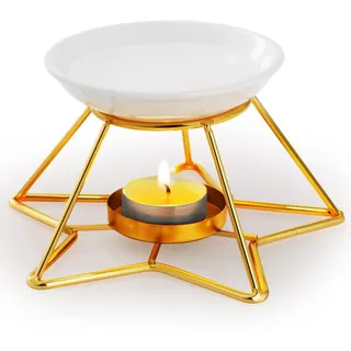 Bighan Duftöllampe Teelicht, Schwarz Duftlampe aus Metall | Aromalampe Teelichthalter mit Keramik Schale, Duftlampe für Ätherische Öle E - Gold
