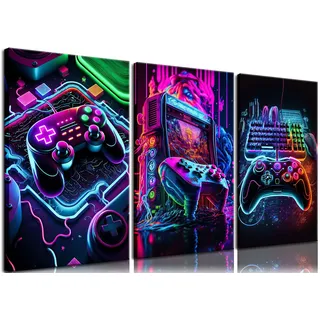 BGFCE Spielzimmer-Dekor-Wandkunst-Set, buntes Neon-Video-Gaming-Thema, Leinwandbilder, Poster, für Jungenzimmer, 30,5 x 40,6 cm, 3 Stück