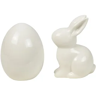 Heitmann Deco Osterei und Osterhase Set: Osterdeko aus Keramik in Porzellan-Optik zum Hinstellen, weiß, ca. 12,5 x 10,5 x 8 cm