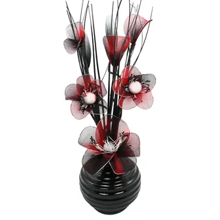 Flourish Vase mit Nylon-Blume, 32 cm, Rot/Schwarz