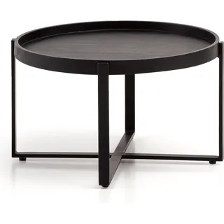Wohnling Couchtisch rund Schwarz Mangoholz 60 x 60 x 35 cm
