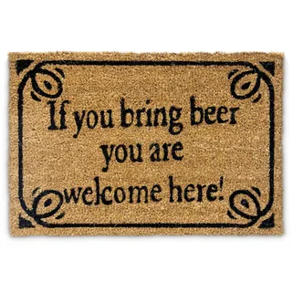 Relaxdays Fußmatte Kokos BRING BEER 40 x 60 cm Kokosmatte mit rutschfestem PVC Boden Fußabtreter aus Kokosfaser als Schmutzfangmatte und Sauberlaufmatte Fußabstreifer für Außen und Innen Matte, braun