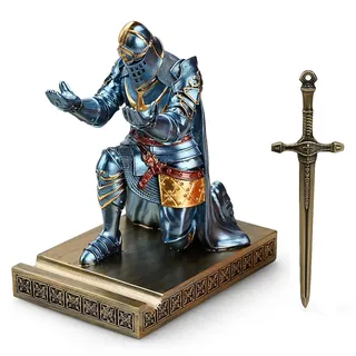 HDMbigmi King's Guard Leader Cloak Warrior Knight Stifthalter Handyständer, Ornament Ritter Statue, Stiftständer Briefbeschwerer für Büro und Zuhause (Blau)