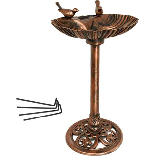 DIVCHI Vogeltränke für Garten, freistehende Wildvögel, Bäder, Futterschale, Standfuß, für draußen, Terrasse, Hof und Rasen-Dekor (Bronze-Vogeltränke mit 2 Vögeln)