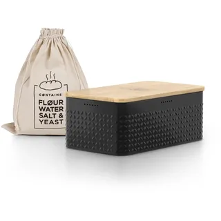 LARS NYSØM Brotkasten I Brotbox aus Metall mit Brotsack aus Leinen für langanhaltende Frische I Brotdose mit hochwertigem Bambusdeckel verwendbar als Schneidebrett I 34x18,5x13,5cm (Carbon Black)