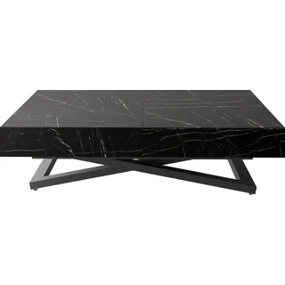 Couchtisch Höhenverstellbar und Ausziehbar Cavetta U in Schwarzer Marmoroptik - Wohnzimmertisch Esstisch Multifunktionstisch mit Schwarzem Metallgestell 120-200/80/27-76 cm - Marmor Schwarz - Schwarz