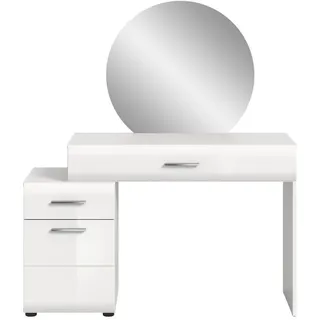 inn.furn Schminktisch weiß Hochglanz 120 cm, Kosmetiktisch mit Spiegel , Weiß Hochglanz , Kunststoff , Nachbildung , Uni , Rechteckig , 120x138x47 cm , FSC 100% , Schlafzimmer, Schminktische