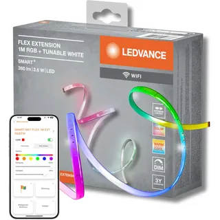 LEDVANCE LED Smartes LED Lichtband mit WiFi Technologie für Innen, Erweiterung um 1 Meter Länge, Lichtfarbe änderbar (2700-6500K), RGB Farben änderbar, Schutzart IP20, SMART+ FLEX MULTICOLOR