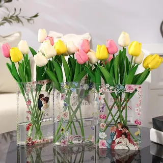 KRYSTHIA Buchvasen-Set mit 3 Stück, Buchvase für Blumen, Acryl-Buchförmige Vase für Tulpen, Kleine Vasen, Modernes Buchliebhaber-Geschenk für Büro, Wohnzimmer, Schlafzimmer, Bücherregal, Esstisch