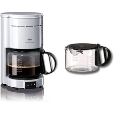 Braun Kaffeemaschine KF 47 WH - Filterkaffeemaschine mit Glaskanne für klassischen Filterkaffee, Aromatischer Kaffee dank OptiBrew-System, Abschaltautomatik, weiß & KFK 10L Ersatzkanne, schwarz