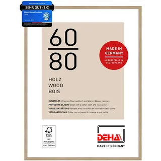 DEHA Design Bilderrahmen, 60 x 80 cm, Holz, Eiche, Posterrahmen zum Aufhängen im Hoch- & Querformat, bruchsicheres Kunstglas, Fontana