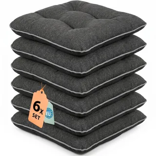 Outdoor Leinen-Optik Sitzkissen Stuhlkissen - 6er Set - 45 x 45 cm - Made in EU, Wasserdichtes & UV-beständig Gartenkissen - Stuhlauflage Stuhlpolster für Balkonstühle – Dunkel Grau