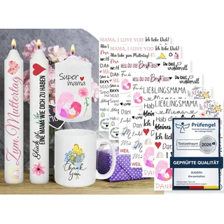 Sugeru 6 PCS Kerzentattoo (200+ Muster),Wassertransferdruck |wasserschiebefolie kerzen | Kerzenfolie | kerzenaufkleber sticker | Kerzen dekorieren (Für Mama)