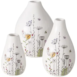 Boltze Vasen Set Kamilla 3-teilig (Vase mit Blumenmuster, Dekoration Frühling / Sommer, mit Blumendruck, Höhe 8 cm / 12 cm) 2032428, Schwarz,hellrosa,weiß,gelb