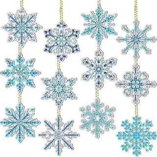 Wybtbm Diamond Painting Weihnachten 5D Schneeflocke Deko Diamond Painting Anhänger Schlüsselanhänger Weihnachtsbaum Fenster Hängend Winter Dekor Ornamente Strass Malerei Kit DIY 12 Set