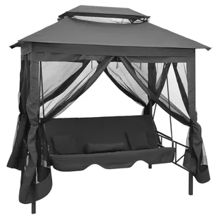 Massbinet Gartenschaukel mit Bettfunktion und Dach Hollywoodschaukelmit Liegefunktion Abnehmbarem Kissen Geeignet für Erwachsene im Garten Pool Balkon 220×160×240 cm Stahl