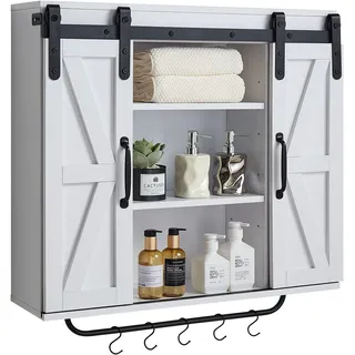 Vevor Badezimmer Wandschrank Medizinschrank mit 2 Schiebetüren & verstellbaren Regalen, Aufbewahrungsschrank Hängeschrank mit offener Trennwand / Handtuchhalter / Haken für Küche, Toilette