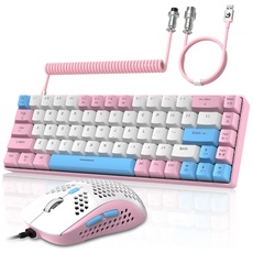 YINDIAO T8 60% RGB Gaming Tastatur und Maus Set + Gewendeltes USB-C Kabel,Kabelgebundene Mechanische Tastatur,68 Tasten TKL Compact Layout,Maus mit Wabenstruktur,Bis zu 6400DPI,für PC MAC PS5 -Rosa