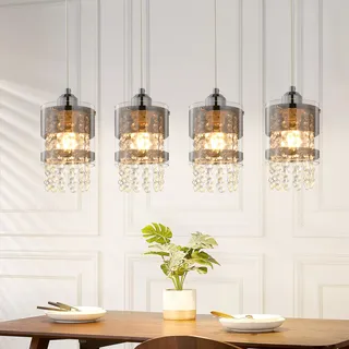 GBLY ZMH Pendelleuchte Esstisch Hängelampe: Glas Hängeleuchte Esszimmer 4 Flammig Esstischlampe Hängend 150CM Höhenverstellbar Kristall E27