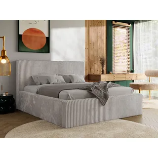 MKS MEBLE Polsterbett mit Bettkasten TILIANO CLASSIC Doppelbett mit Kopfteil 200x200 Lattenrost Gasfeder Multipocket Matratze ELORI LUX Hellgrau Cord - Hellgrau
