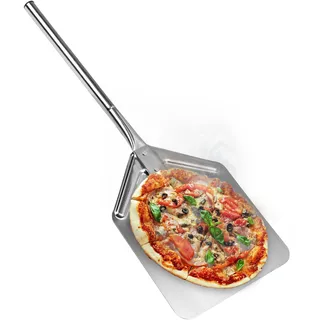 LEVIVO 200100000225 Pizzaschaufel, XXL Pizzaschieber mit großer Auflagefläche, Rostfreier Stahl, Silber