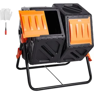 Vevor Tumbling-Komposterbin Komposter Tumbler 140 L, Trommelkomposter Drehbar Doppelraum Tumbling Komposter 785 x 605 x 795 mm, 40 kg Belastbarer Garten Kompostbehälter inkl. Handschuhe