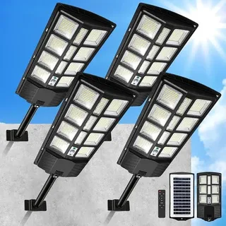 LED Solar Straßenlaterne 400W, Solarlampen für Außen, Solarbetriebene 6500K Straßenlampe Wandleuchte mit Bewegungsmelder Sensor, Außen Wegeleuchte im Freien Straßenleuchte,4 Stück