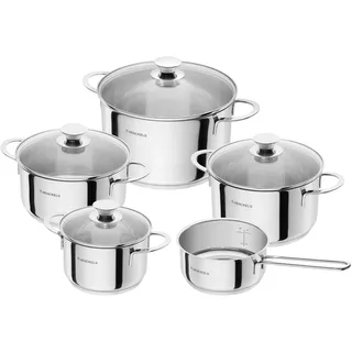 HENCKELS by ZWILLING Reflection Kochtopfset 5-teilig, Glasdeckel, Edelstahl, Alle Herdarten, Induktion, Silber