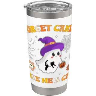 Ghost Holding Black Cat Groovy Vergiss Süßigkeiten Gib mir eine Katze Doppelwandiger Edelstahl-Thermobecher