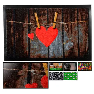 LucaHome Orlando Fußmatte aus Gummi und PVC, rutschfest, sehr saugfähig, Herzmatte, 40 x 60 cm, Gummi und PVC, für Außen- und Innenbereich