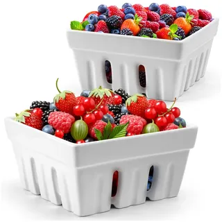 MiaMio - Beerenkorb Keramik 2er Set/Aufbewahrung für Obst Beeren und Gemüse/Deko Obstschale Küche