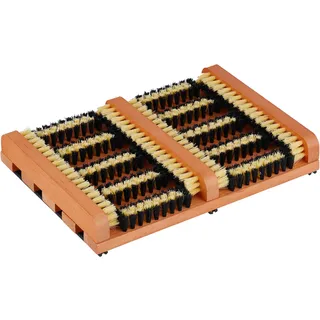 Relaxdays Schuhabstreifer mit Bürsten, Rutschfester Boden, Holz, Schuhabtreter außen, Schuhschmutzbürste, braun/schwarz
