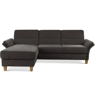 CAVADORE Eckcouch Wyk mit Federkern / Ecksofa im Landhaus-Stil mit Longchair und Holzfüßen / 252 x 90 x 162 / Chenille, Braun