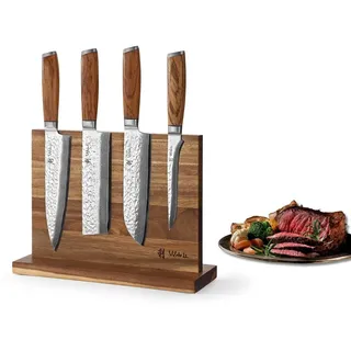 Wakoli Damastmesser Set 5-tlg. 15-20 cm ergonomischer Griff Akazienholz/Zebraholz