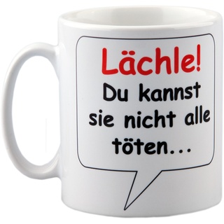 geschenke-fabrik - Tasse Lächle Du kannst sie nicht alle töten - mit Spruch - lustig - Büro/Arbeit - witziges Geschenk für Arbeitskollegen - zum Geburtstag - zu Weihnachten