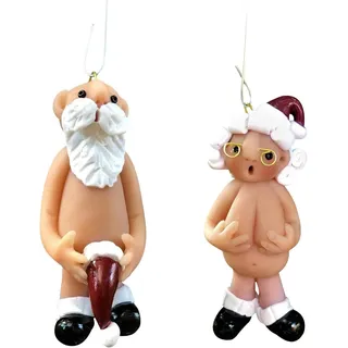 rackbone Naughty Santa Christmas Nikolaus Ornament Nackter Weihnachtsmann Christbaumschmuck Anhänger (Großeltern, 2 Stück)