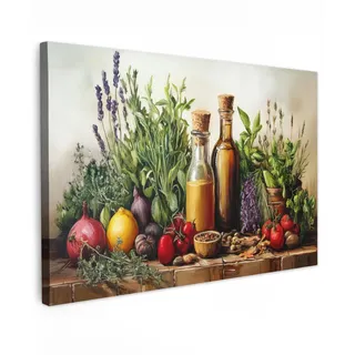 MuchoWow Leinwandbild Stilleben - Kräuter - Gewürze - Früchte - Farbenfroh XXL 150x100 cm , Textil , Rechteckig , 150x100 cm , FSC 100% , gerahmt , Bilder & Rahmen, Bilder, Leinwandbilder