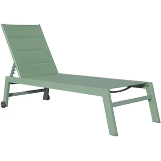 Happy Garden Sonnenliege Barbados aus salbeigrünem Textilene und Aluminium. Outdoor-Liege mit Mehreren Positionen.