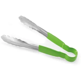 HENDI Servierzange HACCP, Griff beschichtet in den HACCP farben, Küchenzange, Lebensmittel Zange, Grillzange, Kochzange, 250mm, Edelstahl, Grün