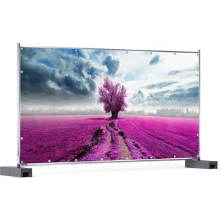 Wallario XXL Outdoor-Poster für Garten oder Balkon, Motiv Surreales Blumenfeld lila Blumen auf dem Feld, in ca. 340 x 173 cm - Rosa