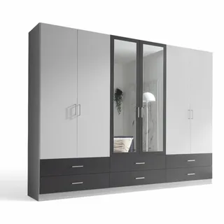 Die Möbelfundgrube Drehtürenschrank Janne 272 x 211 x 55 cm Weiß/Graphit