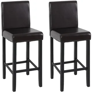 Mendler 2er-Set Barhocker Vicenza, Barstuhl Tresenhocker, Holz+LEDER braun, dunkle Beine