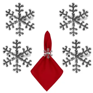 Christmas Tischgedeck Set Mit 4 Metall Serviettenringen - Silber Schneeflocke