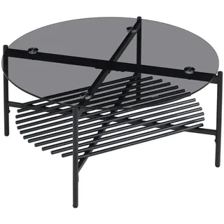 Wohnling Runder Couchtisch Schwarz Glas/Metall 80 x 40 cm