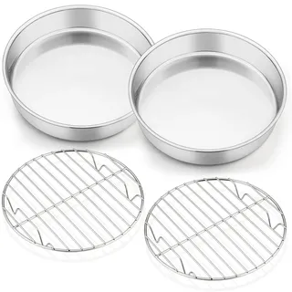 HaWare Backform mit Abkühlgitter, Edelstahl Kuchenform Tortenform Set, 20cm Rund Kuchenformen mit Kuchengitter 4er Set zum Backen/Braten/Kühlen/Dämpfen, Rostfrei & Spülmaschinenfest