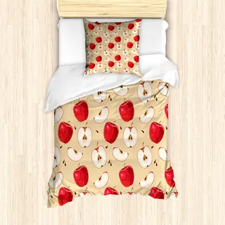 ABAKUHAUS Apfel Mantele, Frische Frucht-Scheiben-Torte, Milbensicher Allergiker geeignet mit Kissenbezügen, 135 cm x 200 cm - 80 x 80 cm, Creme Rot Beige - Creme, Rot, Beige