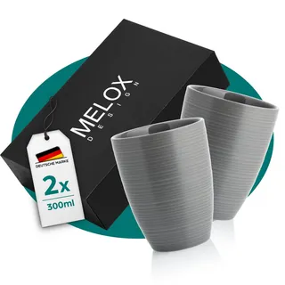 MELOX - 2er Set Latte Macchiato Tassen Tornado-Line Porzellan Grau ohne Henkel - 2 x 300ml Tassen für Latte, Kaffee & Cappuccino dickwandig - Kaffeetassen Coffee Cup im italienischem Design