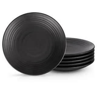 WakiHong 6er Set Kuchenteller Matte Steingut-Essteller,für Brot,Salat,Snack | Melaminmaterial Speiseteller Größe 20 * 20 * 2.3 cm Schwarz matt,Frühstück,Mittag,Kaffee Abendbrot,Kuchen