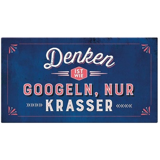 Grafik Werkstatt Wand Vintage-Art | Denken ist wie Googeln.... | Retro | Nostalgic | Pappschild mit Kordel| Deko-Schild Cardboard, Pappe, bunt, 22 x 12 cm