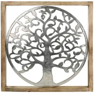 Metallbild , Silberfarben, Hellbraun , Holz, Metall , Mangoholz , massiv , quadratisch , 60x60 cm , 3D-Effekt , Bilder & Rahmen, Bilder, Holz & Metallbilder